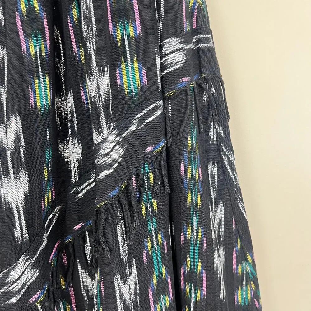 Vintage Ikat El Huarache skirt Sz M fringe Tiered Boho Gypsy Full ethnic 70s